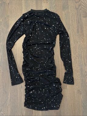 Black Star Patterned Sheer Long Sleeve Ruched Bodycon Dress
